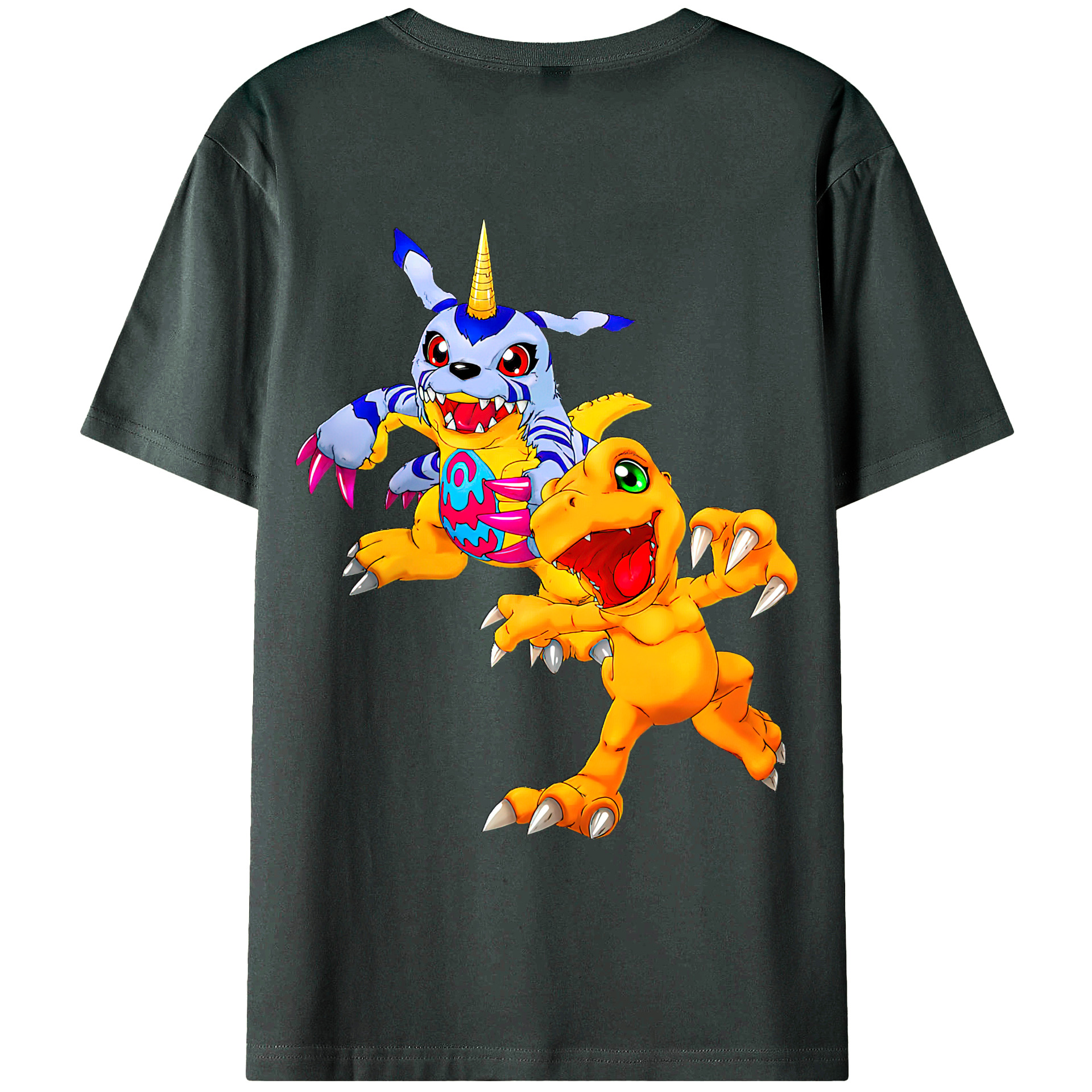 （画像用） Digimon デジタルモンスター/デジモン 綿100％ メンズ半袖Tシャツ（バックプリント） 通気性